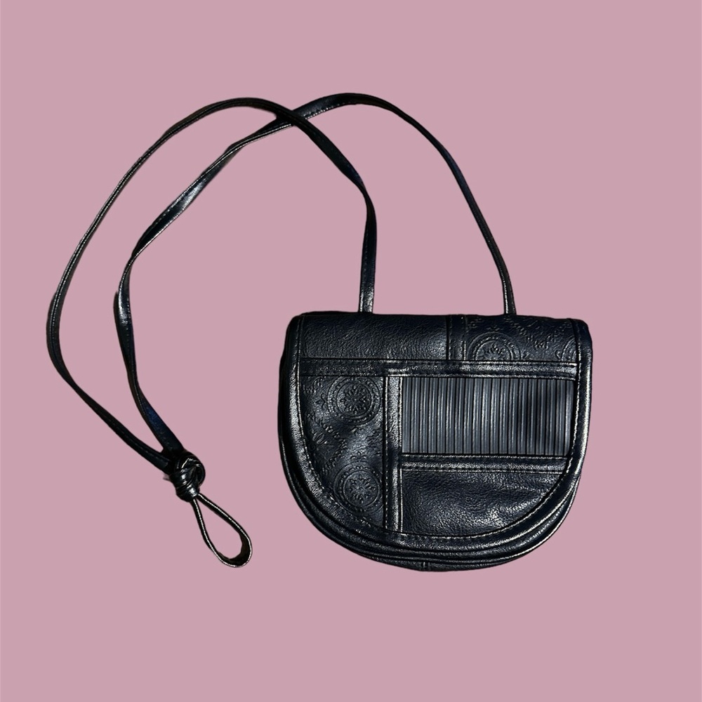 VTG Mini Black Faux Leather Quilted Bag with Strap